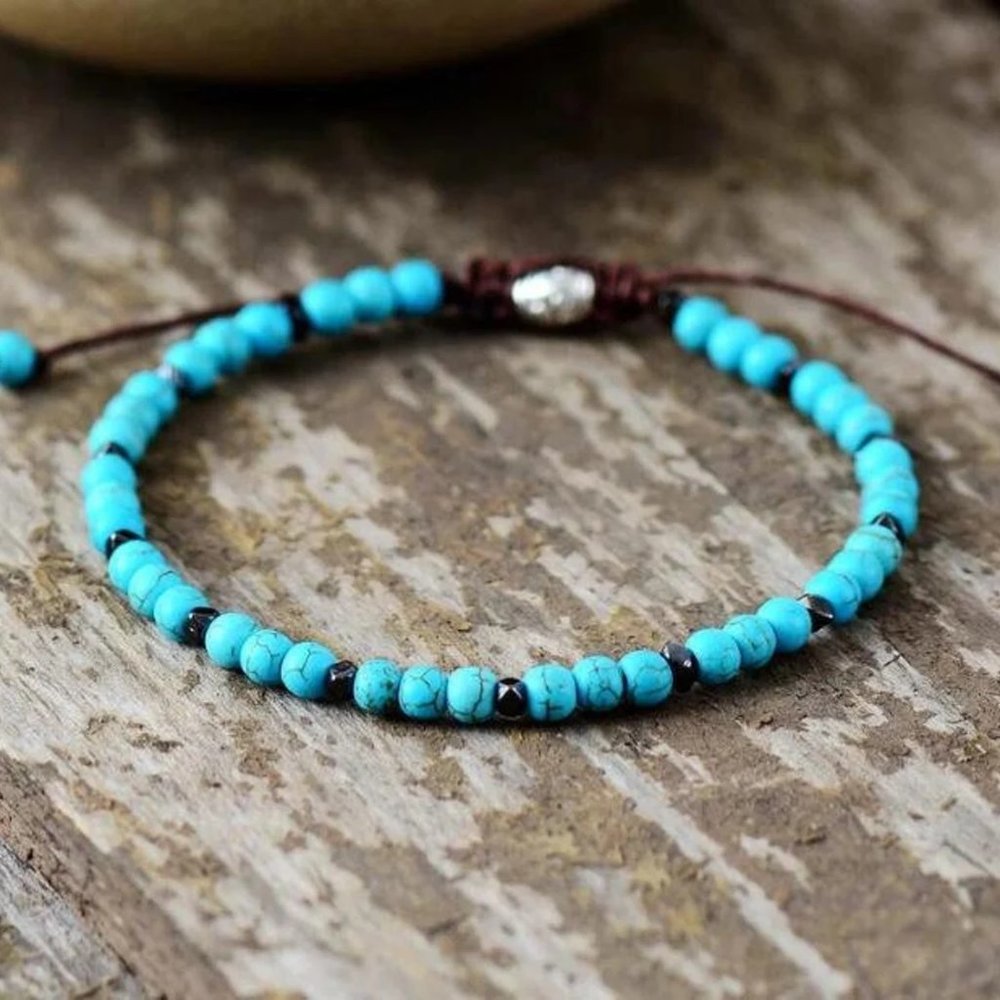 Natural 4mm Turquoise Stone Beaded Braided Bracelet